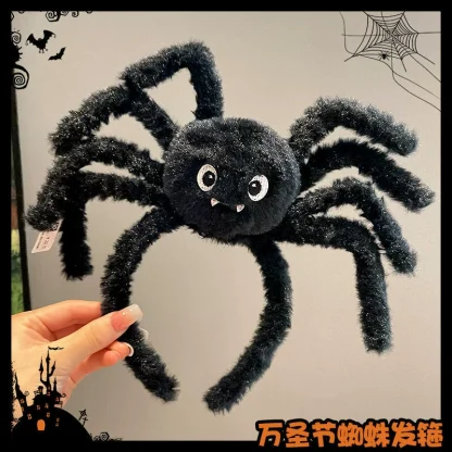 万圣节可爱黑猫毛绒发箍搞怪暗黑风大蜘蛛派对晚会装扮道具头饰