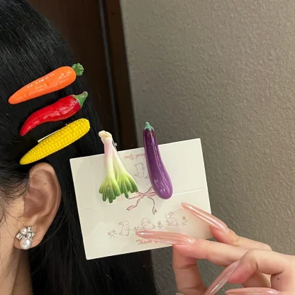 创意趣味仿真搞怪蔬菜发夹可爱食物夹子鸭嘴刘海儿童辣椒侧边发卡